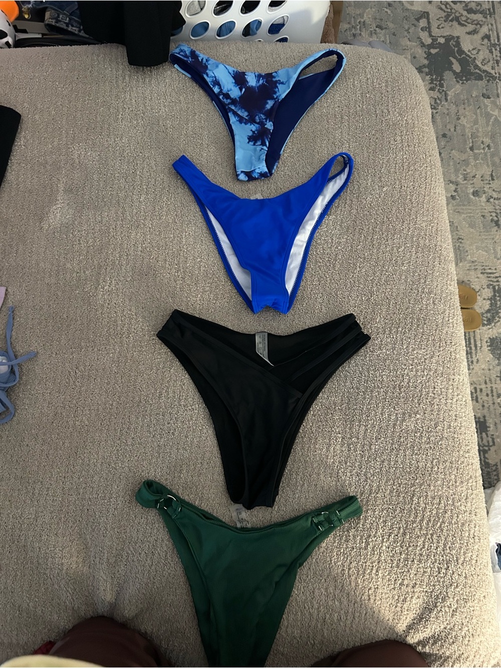 SHEIN Blue, Tie-Dye Blue, Black & Green Bikini Bottoms Pack